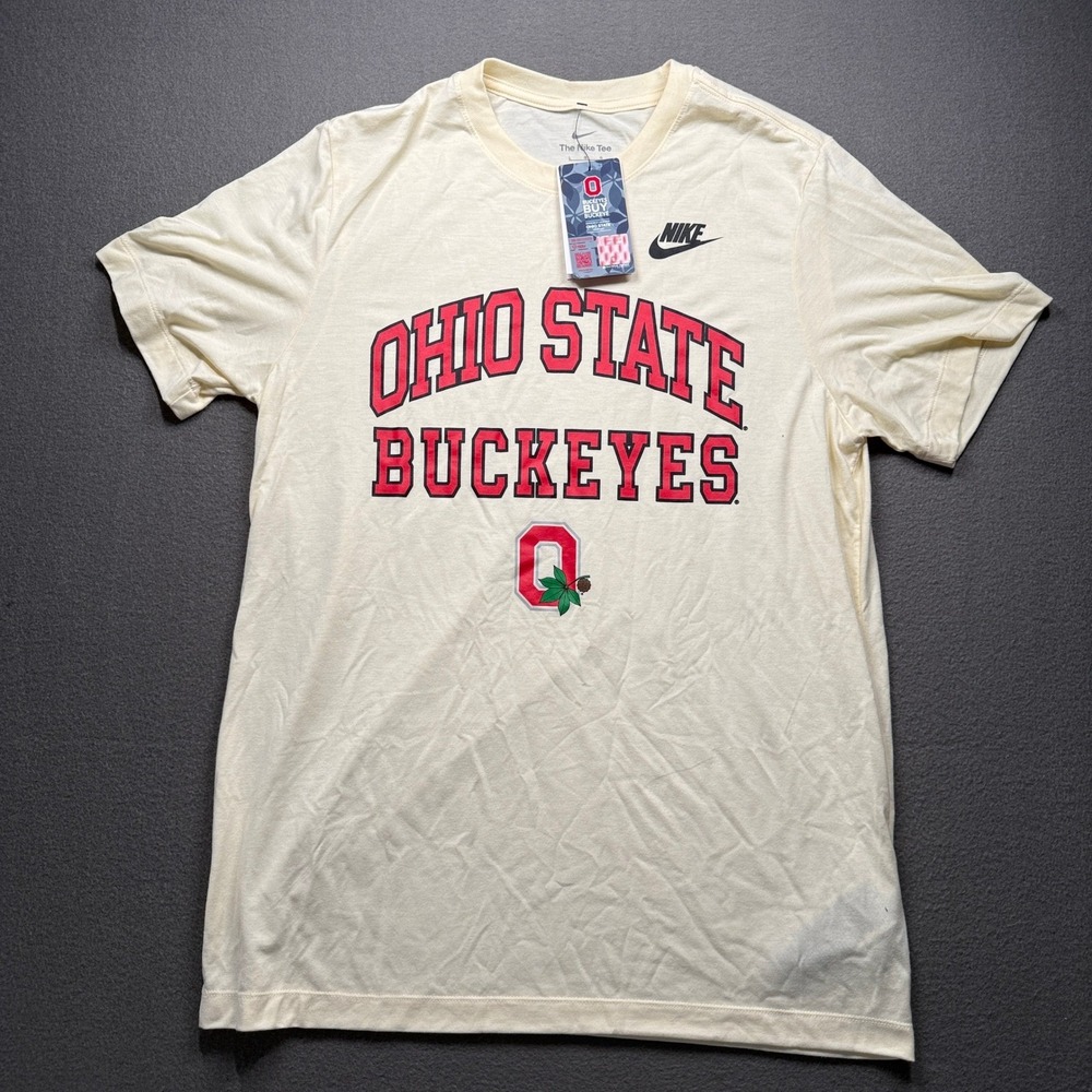 Nike Ohio State Buckeyes Mens L Cream Graphic T-Shirt NJFD-15A-OBV-JEM
